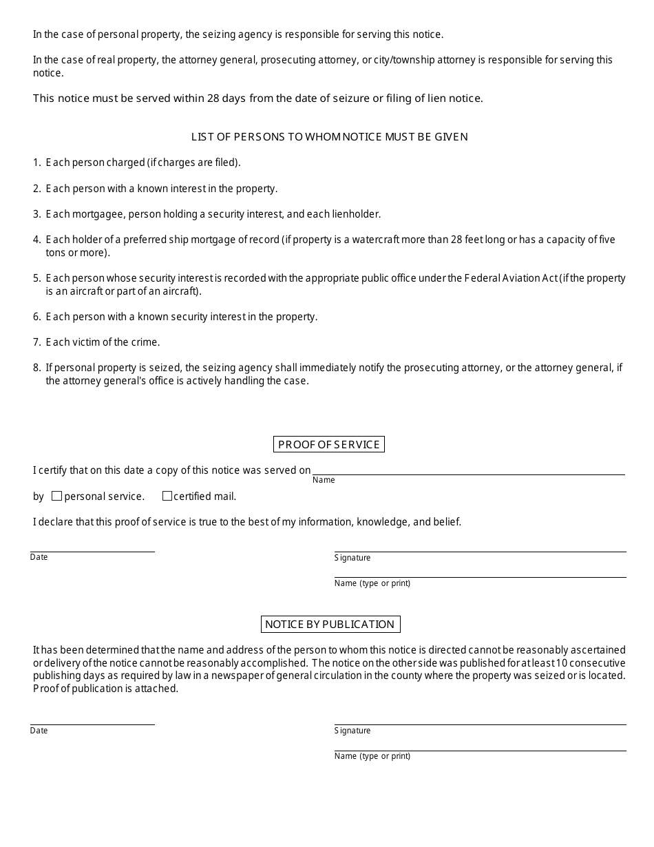 Form DC43 Notice of Seizure and Intent to Forfeit and Dispose of Property - Michigan, Page 2