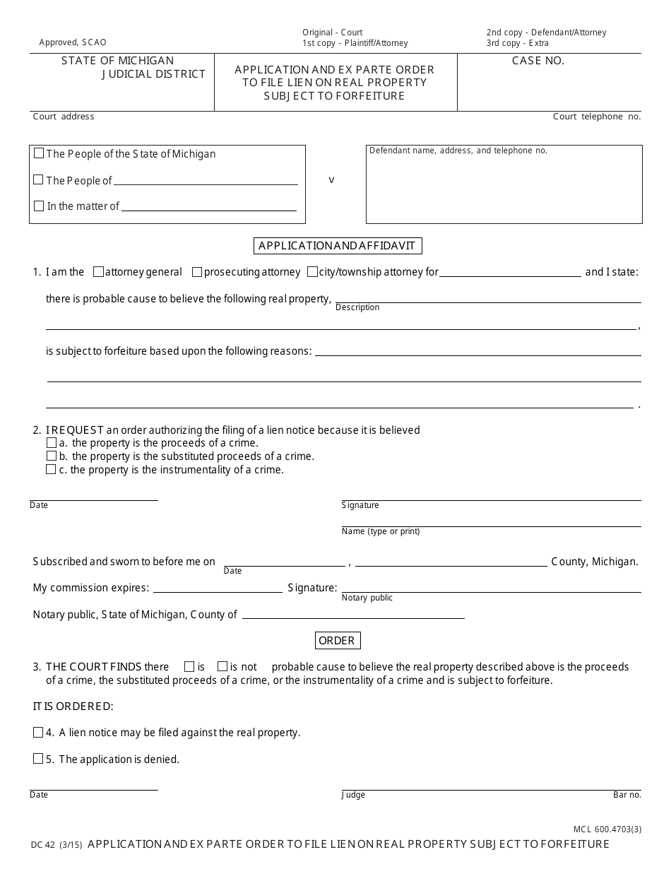 Form DC42 - Fill Out, Sign Online and Download Fillable PDF, Michigan ...