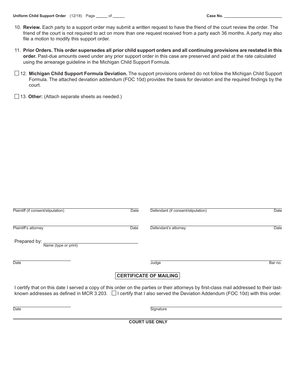 Form FOC10 Uniform Child Support Order - Michigan, Page 3