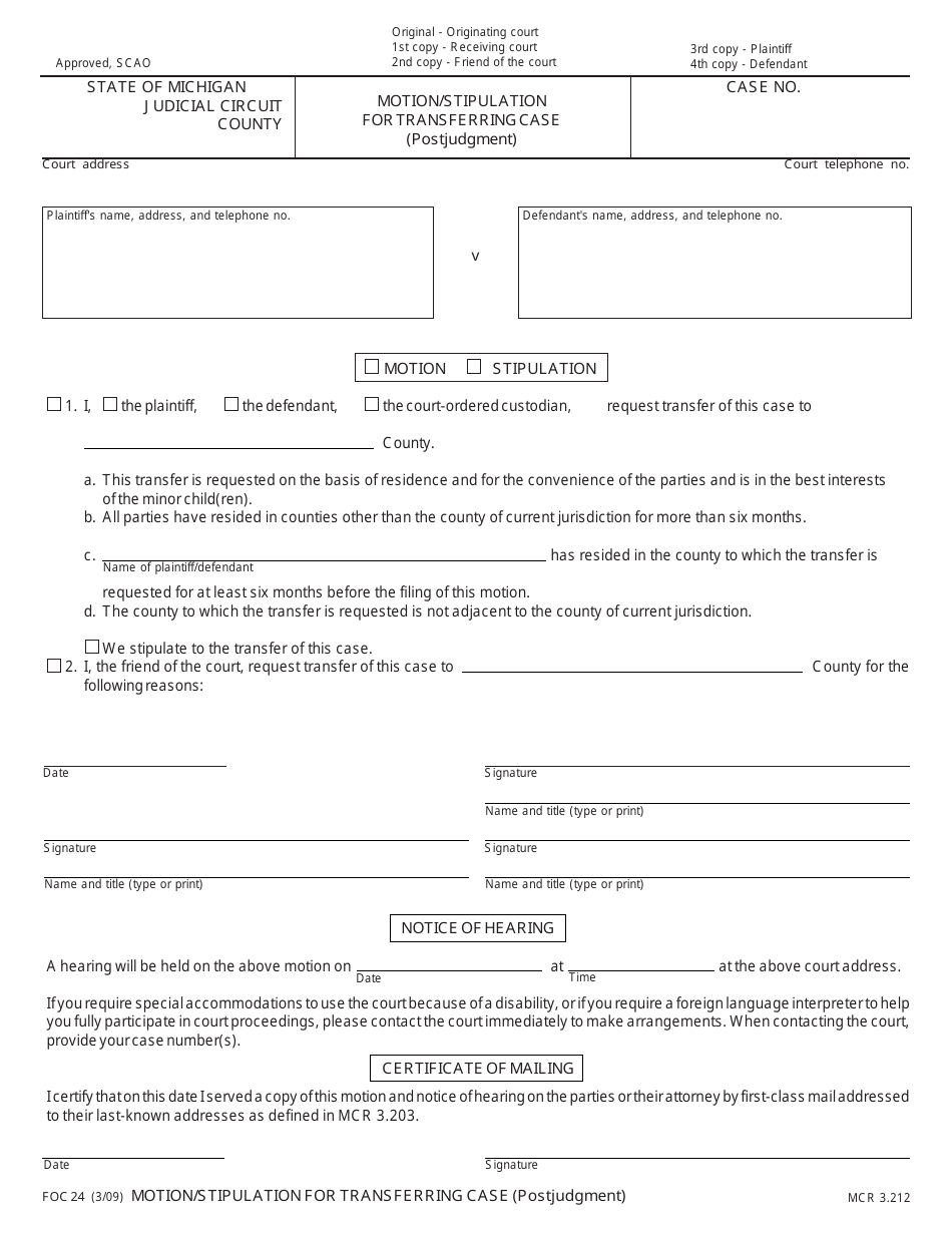 Form FOC24 - Fill Out, Sign Online and Download Fillable PDF, Michigan ...