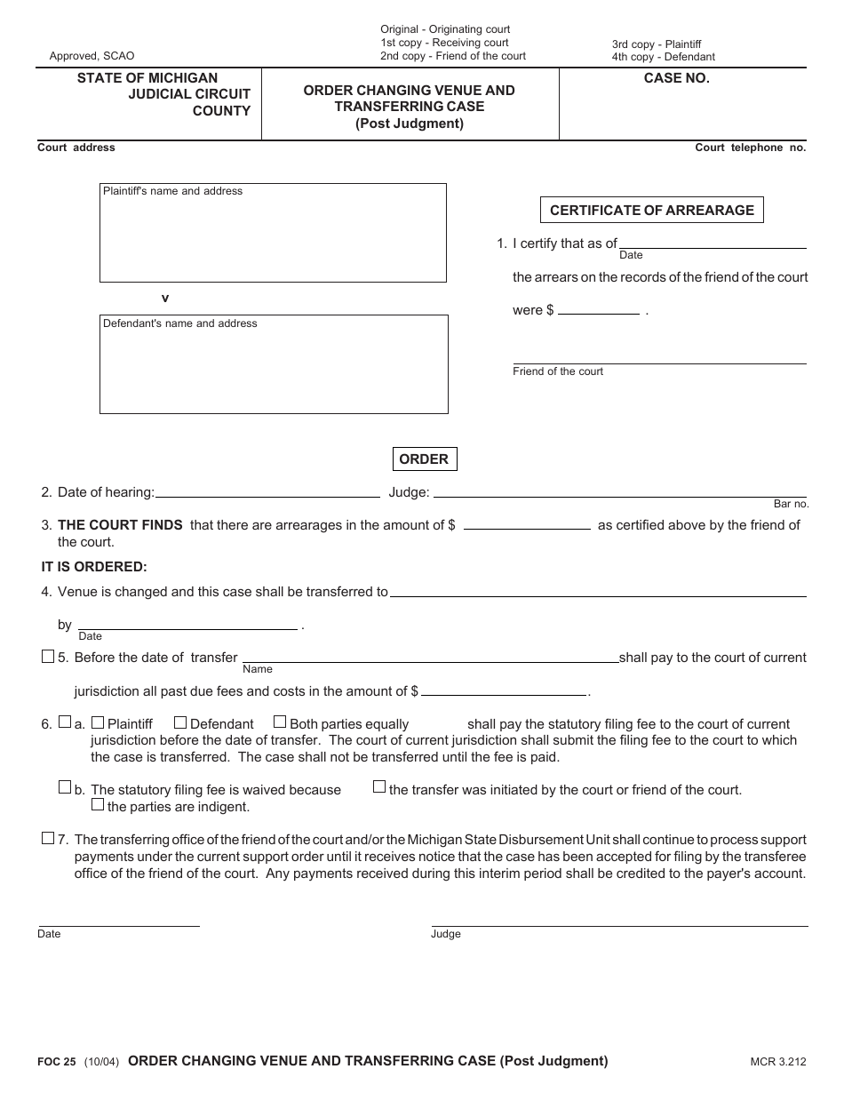 Form FOC25 Fill Out, Sign Online and Download Fillable PDF, Michigan