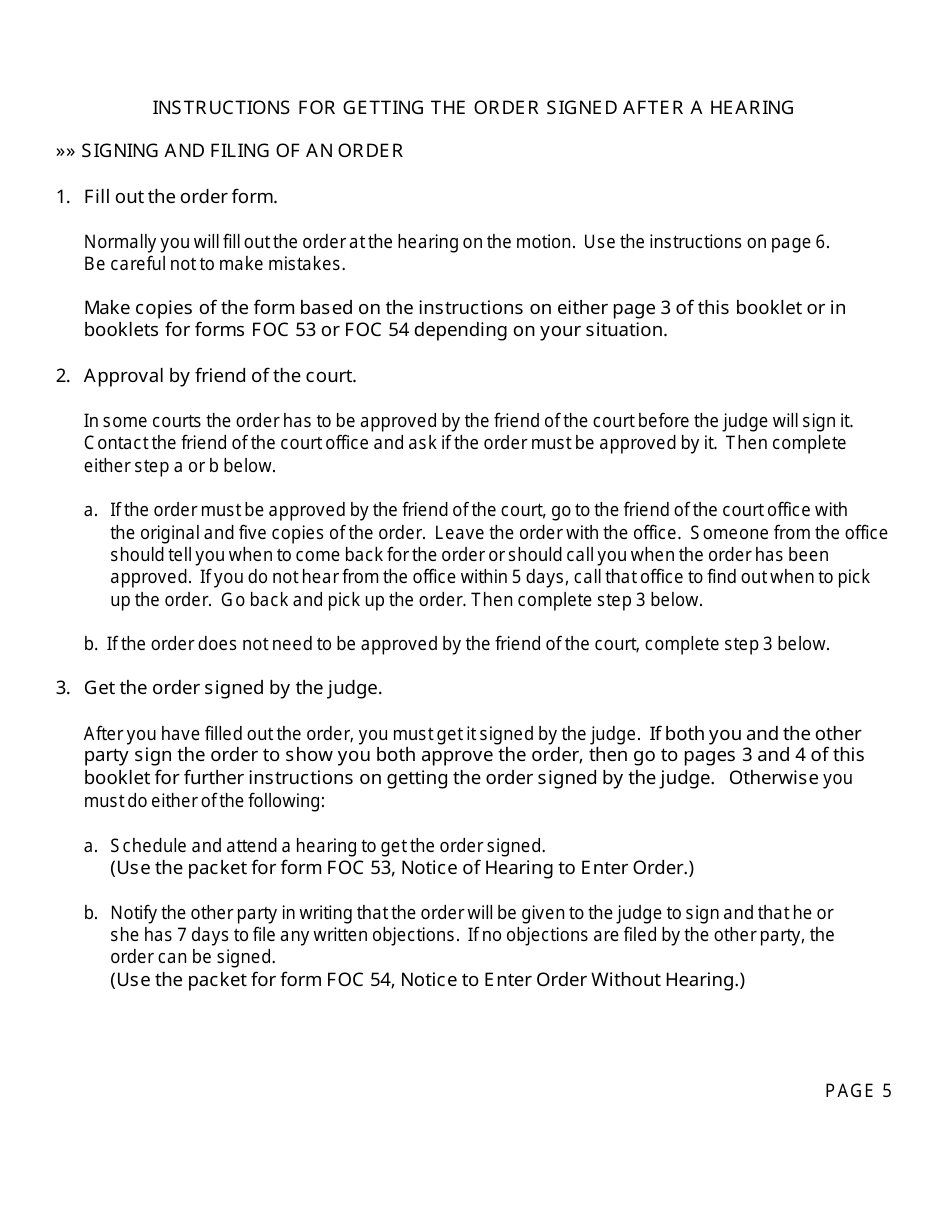 Form FOC29 Order Regarding Change of Domicile / Legal Residence - Michigan, Page 5