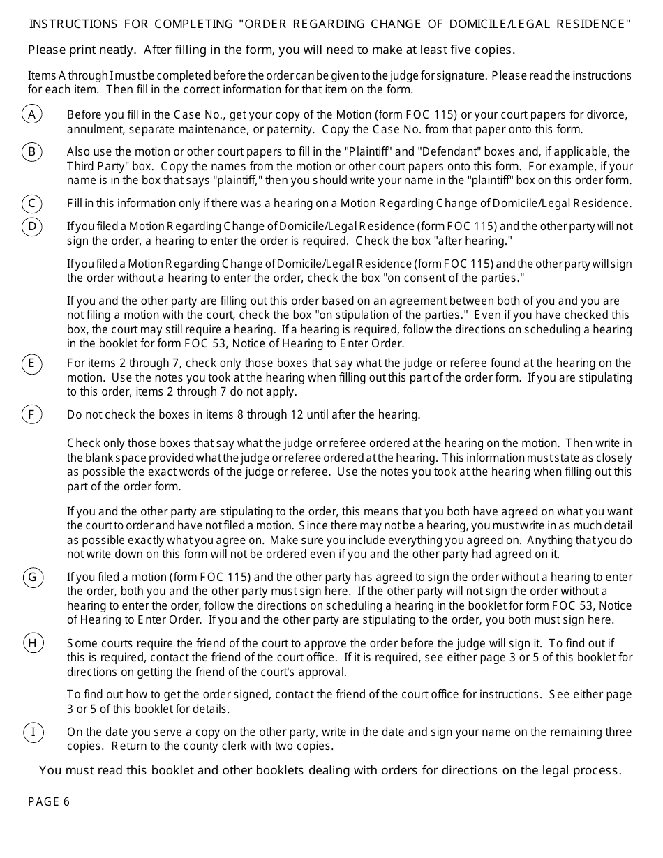 Form FOC29 Order Regarding Change of Domicile / Legal Residence - Michigan, Page 6