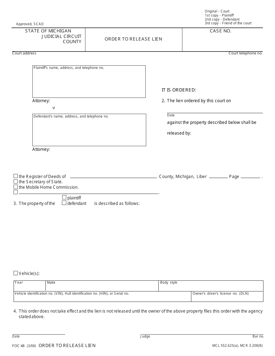 Form FOC48 - Fill Out, Sign Online and Download Fillable PDF, Michigan ...