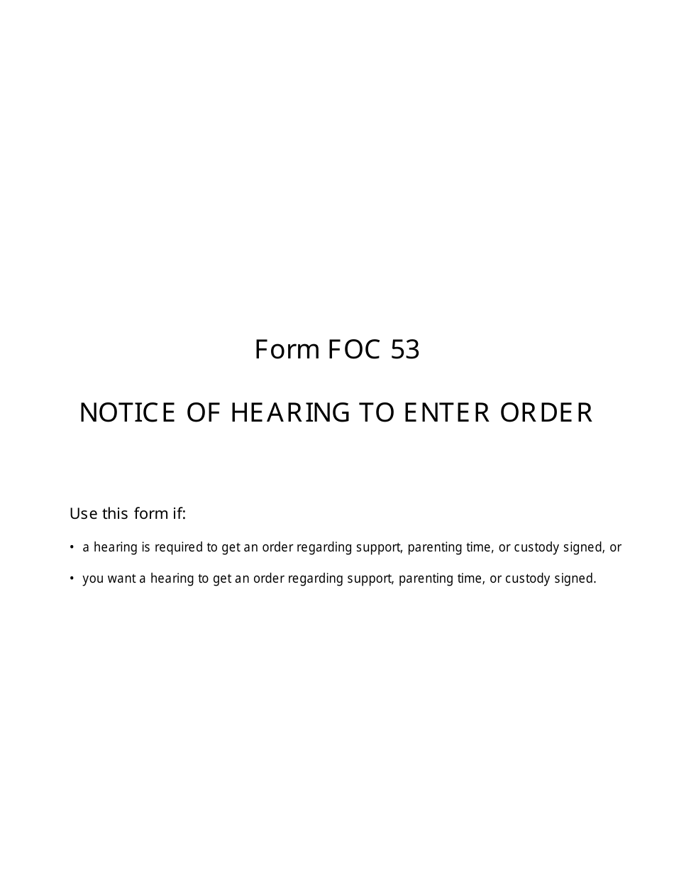 Form FOC53 Notice of Hearing to Enter Order - Michigan, Page 1