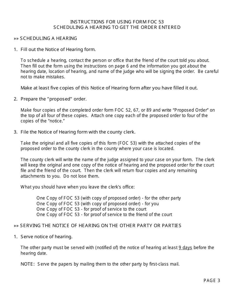 Form FOC53 Notice of Hearing to Enter Order - Michigan, Page 3