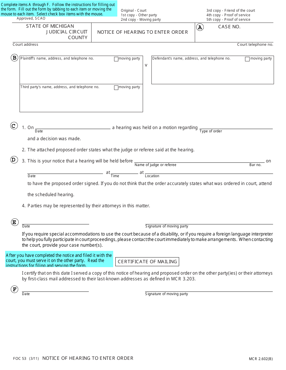 Form FOC53 Notice of Hearing to Enter Order - Michigan, Page 7