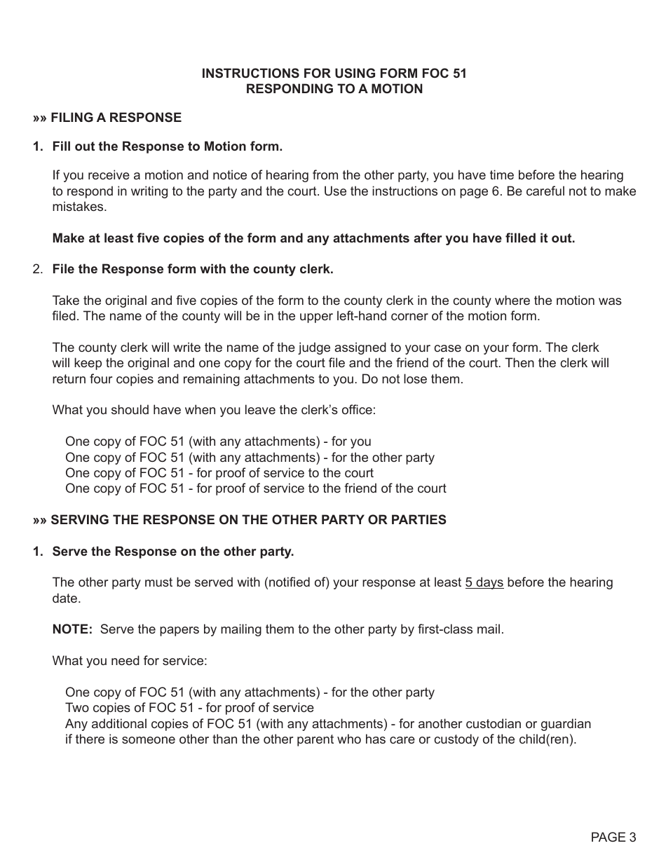 Form FOC51 Response to Motion Regarding Support - Michigan, Page 3