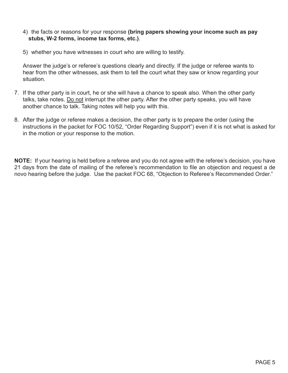 Form FOC51 Response to Motion Regarding Support - Michigan, Page 5