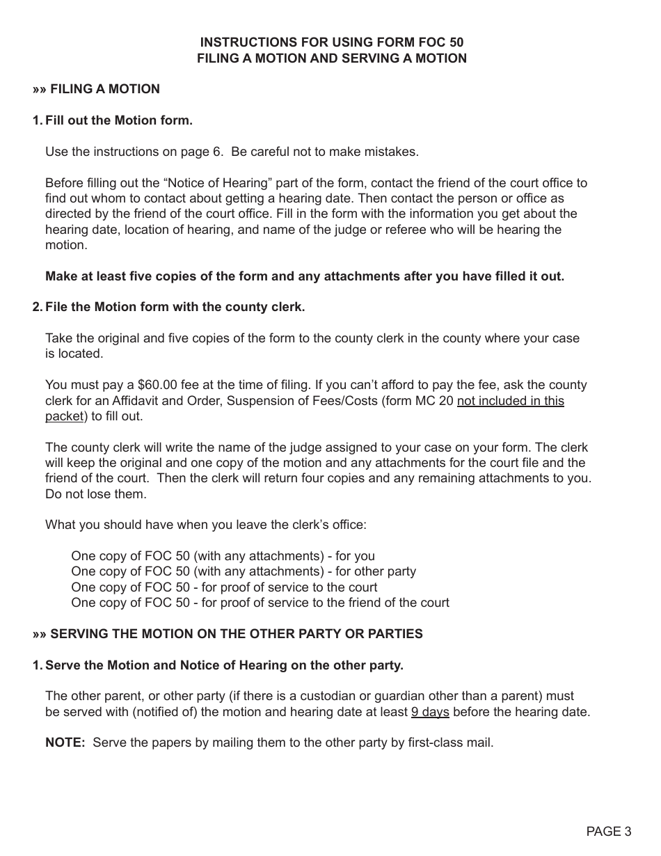 Form FOC50 Motion Regarding Support - Michigan, Page 3