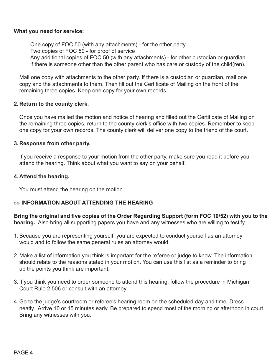 Form FOC50 Motion Regarding Support - Michigan, Page 4