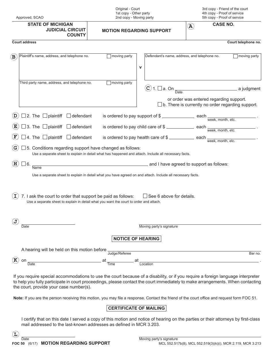 Form FOC50 Motion Regarding Support - Michigan, Page 7