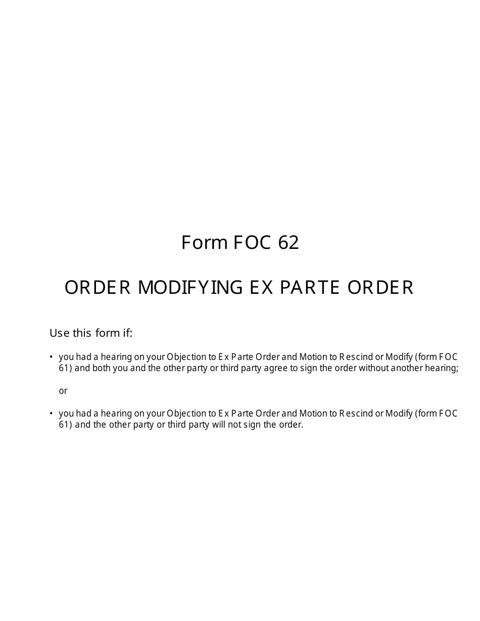 Form FOC62 Order Modifying Ex Parte Order - Michigan, Page 1