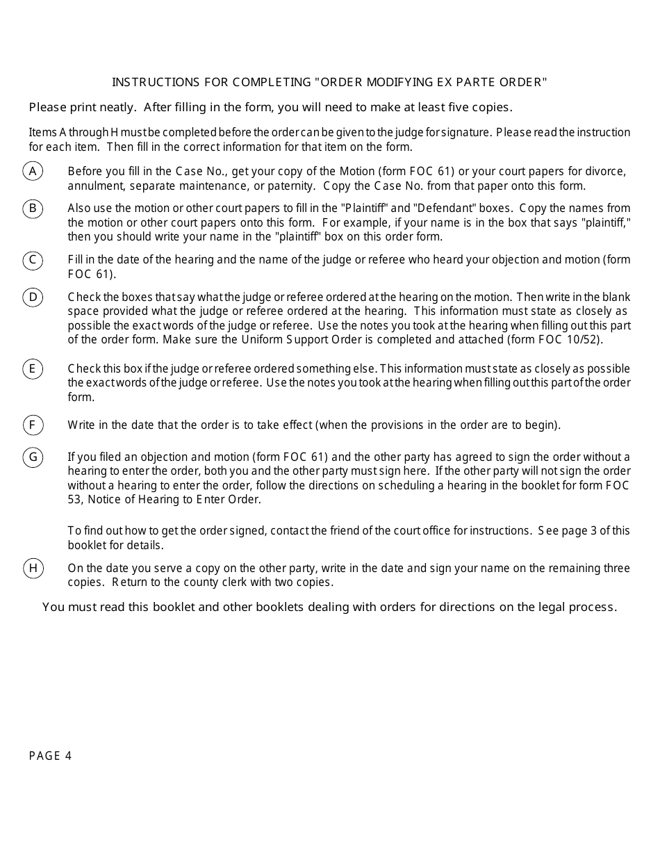 Form FOC62 Order Modifying Ex Parte Order - Michigan, Page 4
