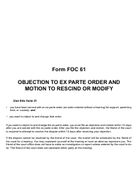 Form FOC61 Objection to Ex Parte Order and Motion to Rescind or Modify - Michigan