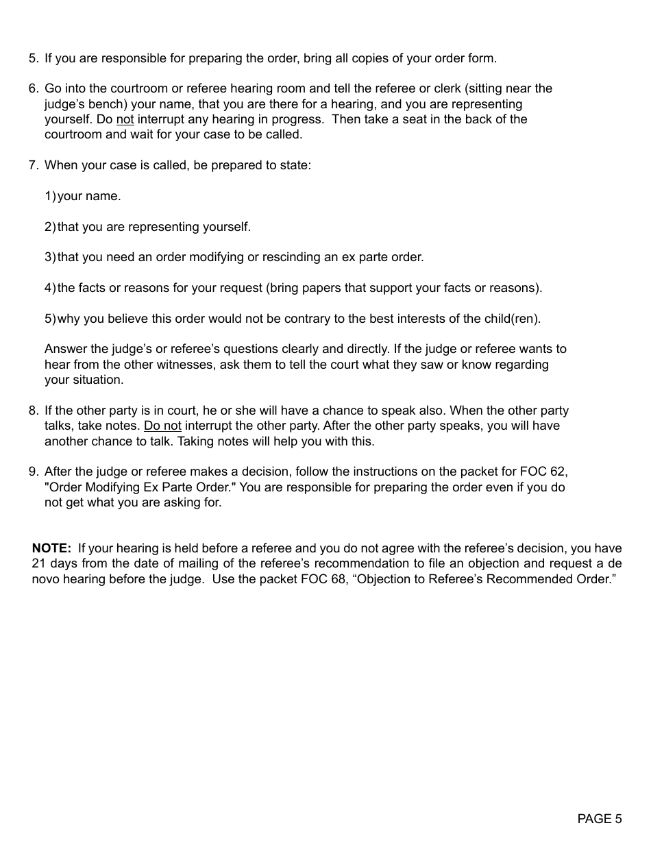 Form FOC61 Objection to Ex Parte Order and Motion to Rescind or Modify - Michigan, Page 5