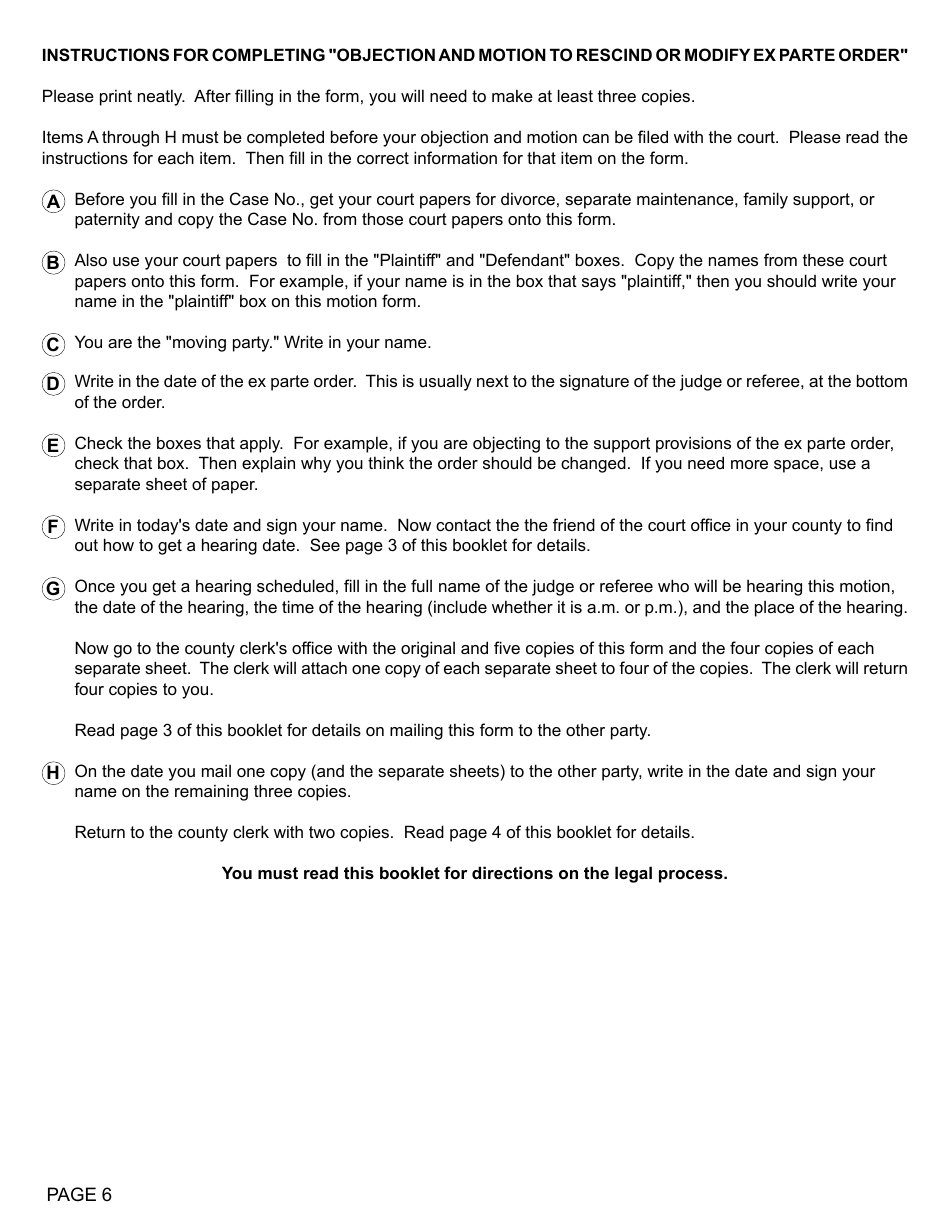 Form FOC61 Objection to Ex Parte Order and Motion to Rescind or Modify - Michigan, Page 6