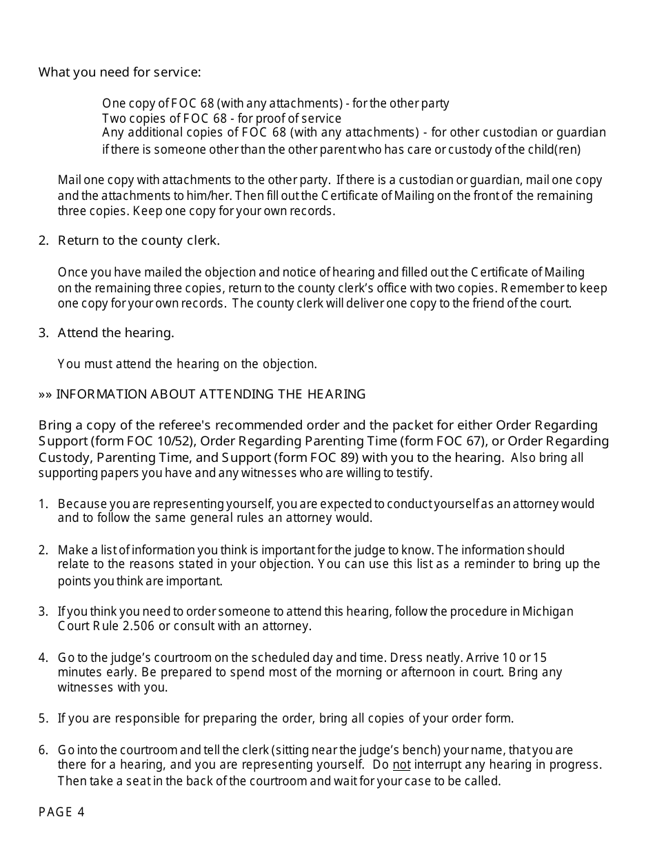 Form FOC68 Objection to Referees Recommended Order - Michigan, Page 4