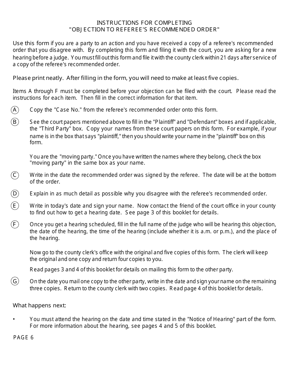 Form FOC68 Objection to Referees Recommended Order - Michigan, Page 6
