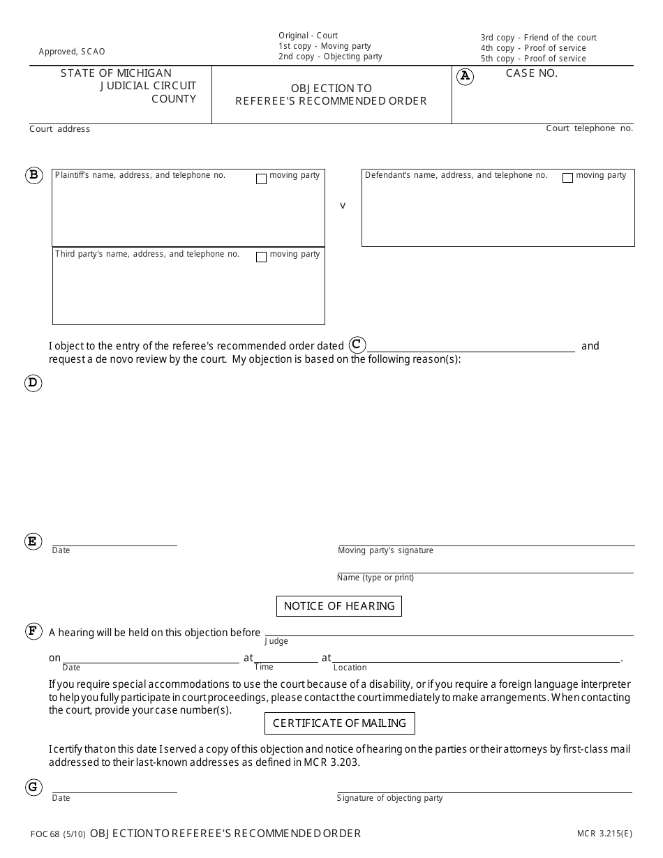 Form FOC68 Objection to Referees Recommended Order - Michigan, Page 7