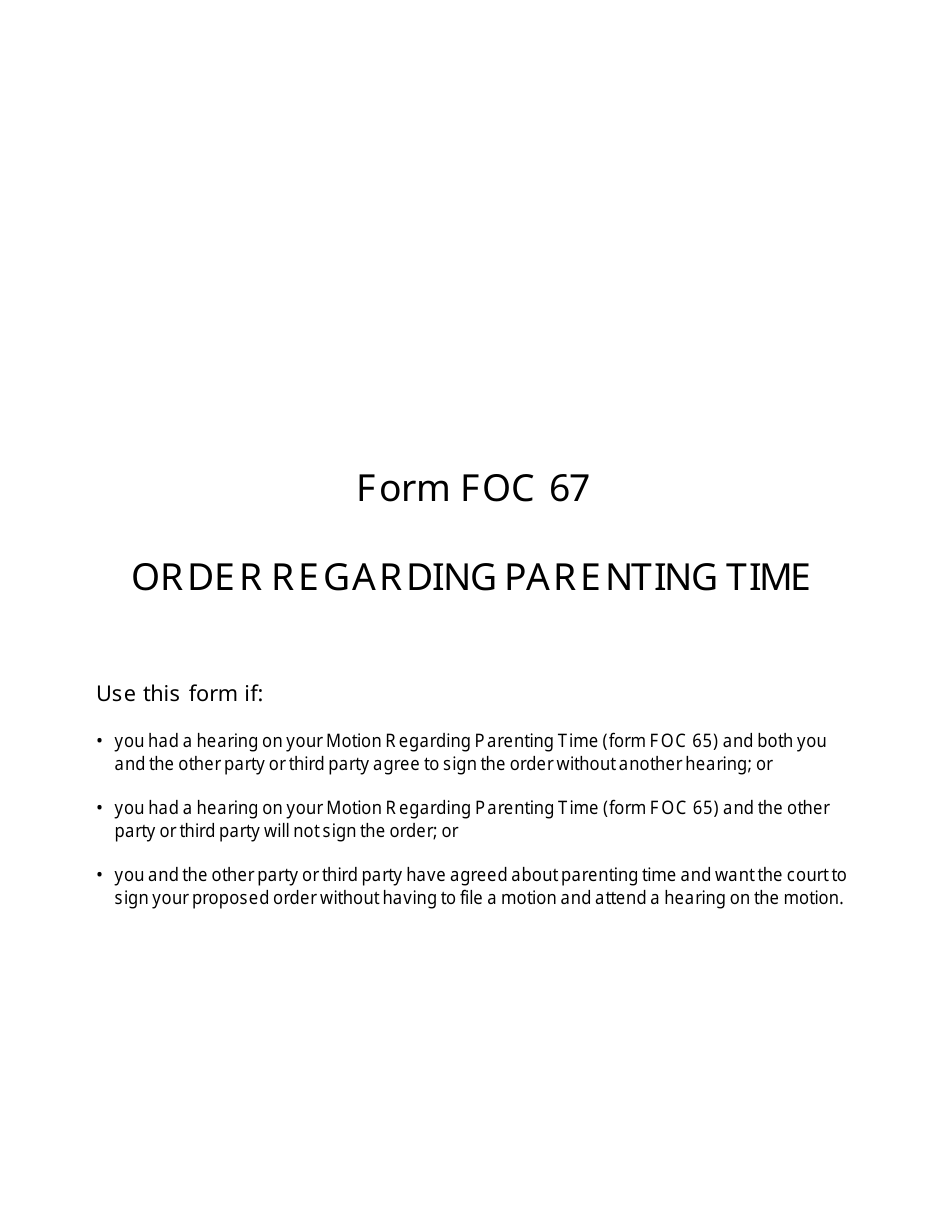 Form FOC67 Order Regarding Parenting Time - Michigan, Page 1