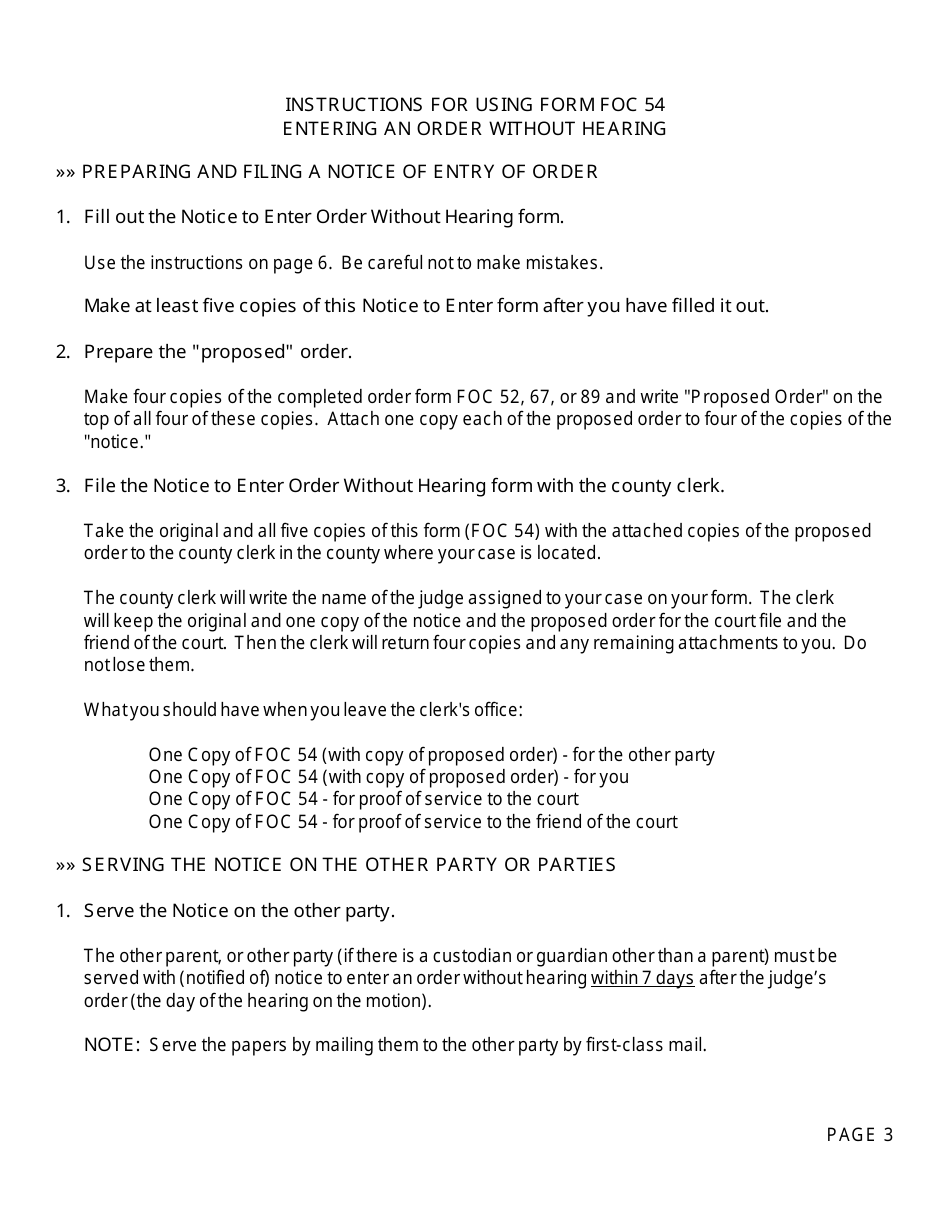 Form FOC54 Notice to Enter Order Without Hearing - Michigan, Page 3