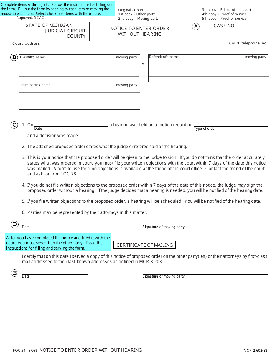 Form FOC54 Notice to Enter Order Without Hearing - Michigan, Page 7