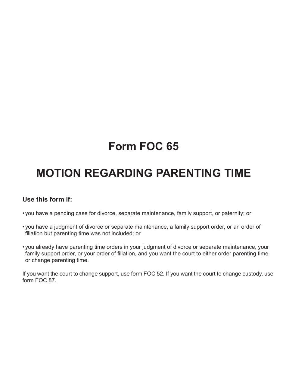Form FOC65 Motion Regarding Parenting Time - Michigan, Page 1