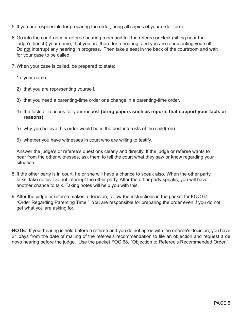 Form FOC65 Motion Regarding Parenting Time - Michigan, Page 5