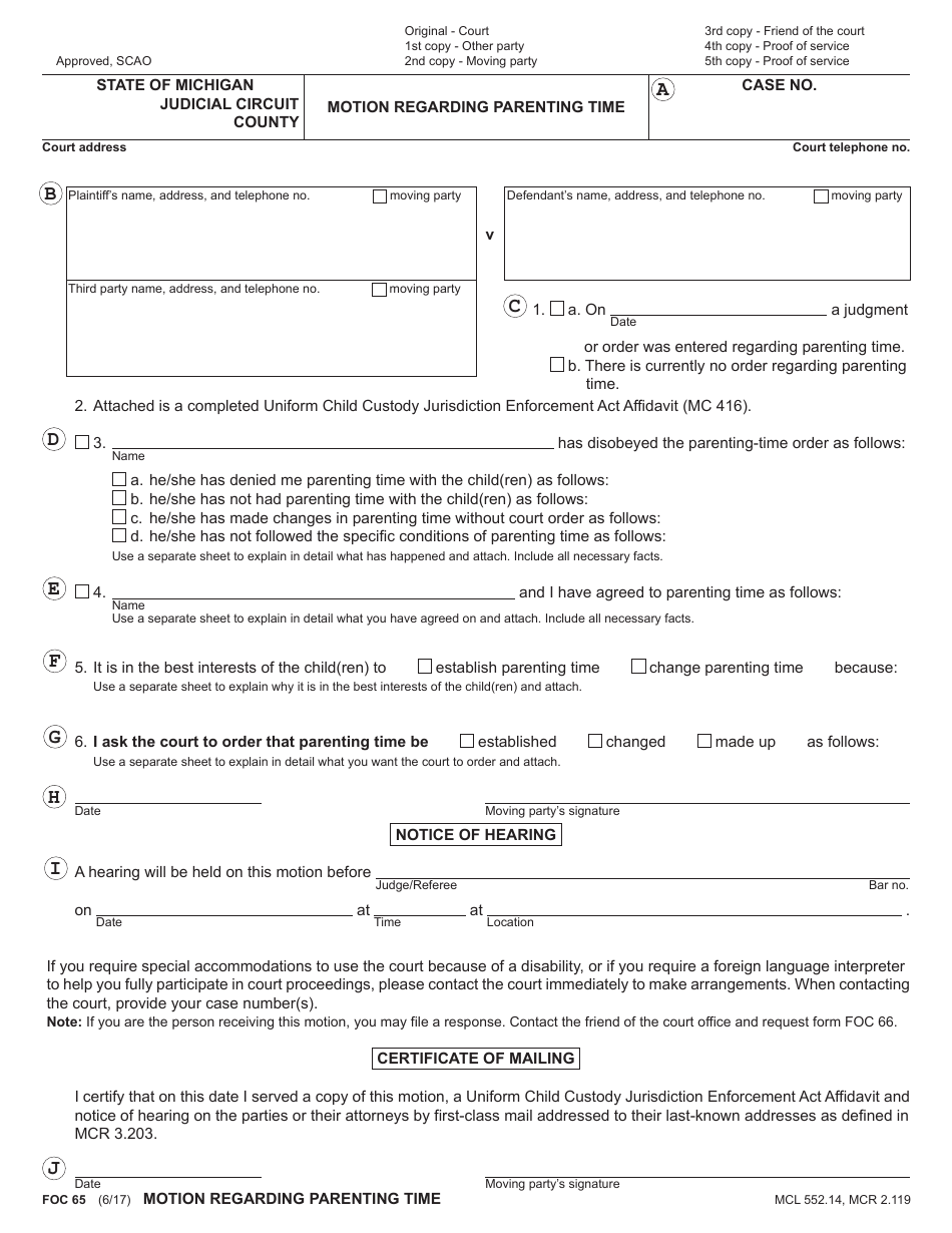 Form FOC65 - Fill Out, Sign Online and Download Fillable PDF, Michigan ...