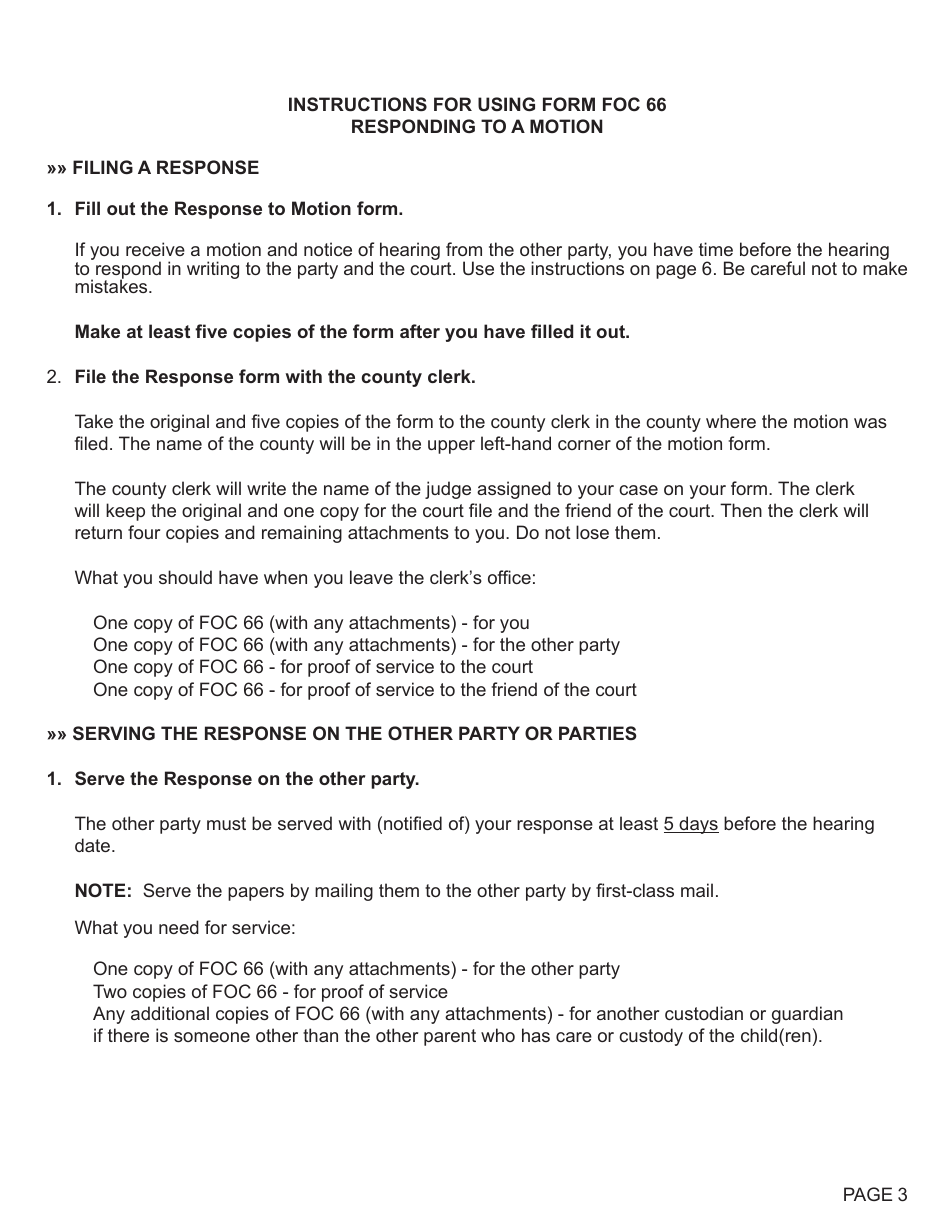 Form FOC66 Response to Motion Regarding Parenting Time - Michigan, Page 3