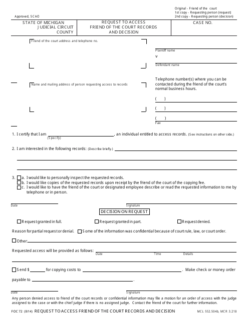 Form FOC72  Printable Pdf