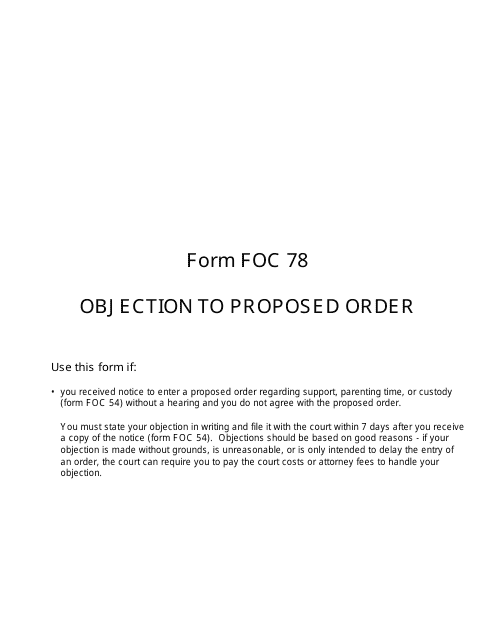 Form FOC78 Objection to Proposed Order - Michigan