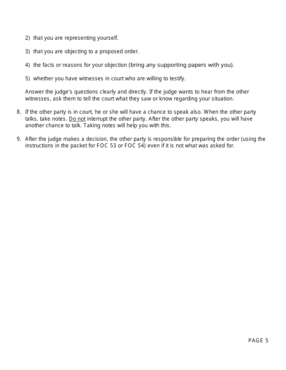 Form FOC78 Objection to Proposed Order - Michigan, Page 5