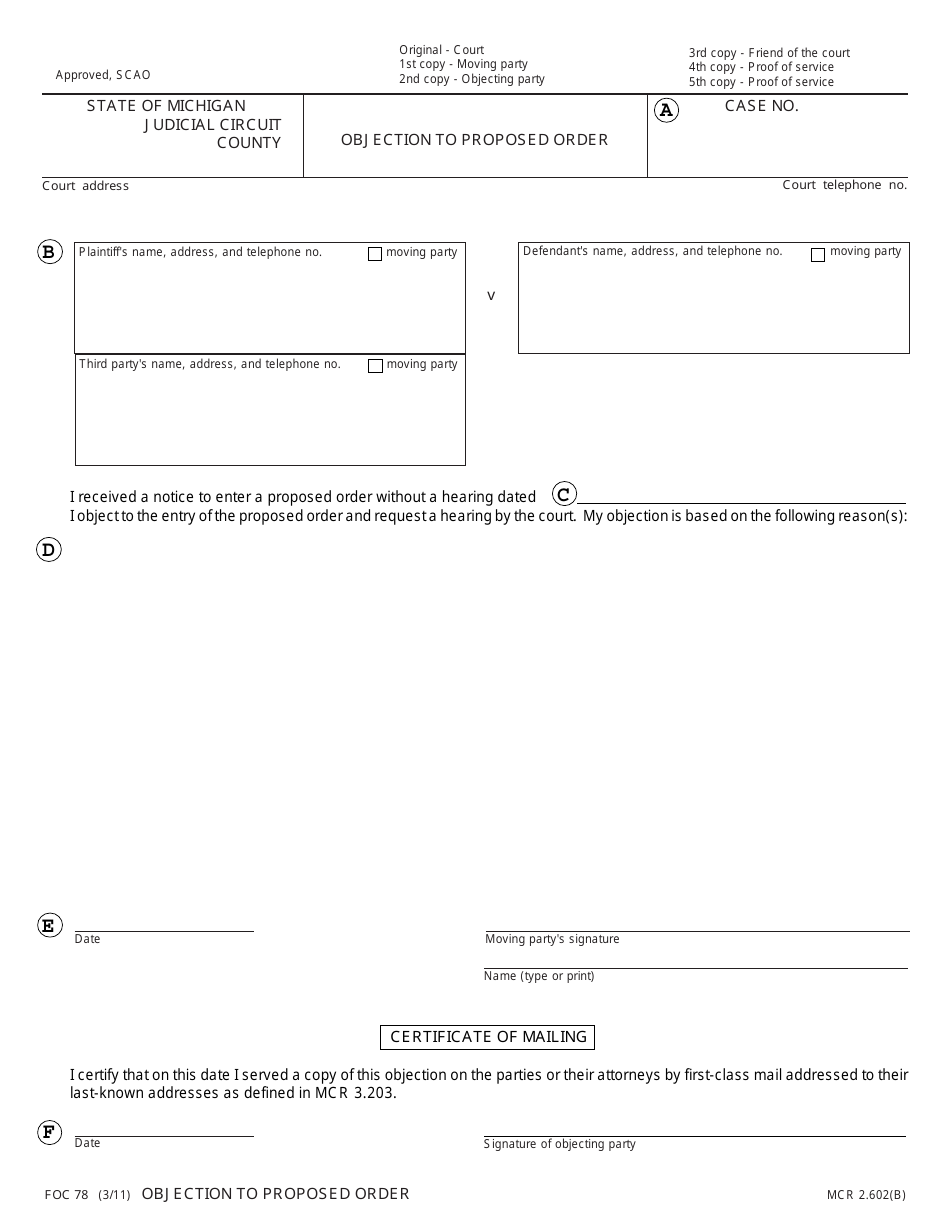 Form FOC78 - Fill Out, Sign Online and Download Fillable PDF, Michigan ...