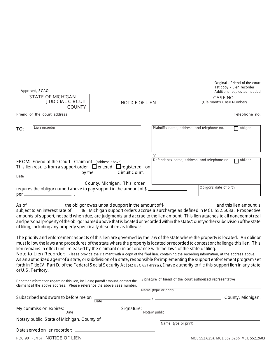 Form FOC90 - Fill Out, Sign Online and Download Fillable PDF, Michigan ...