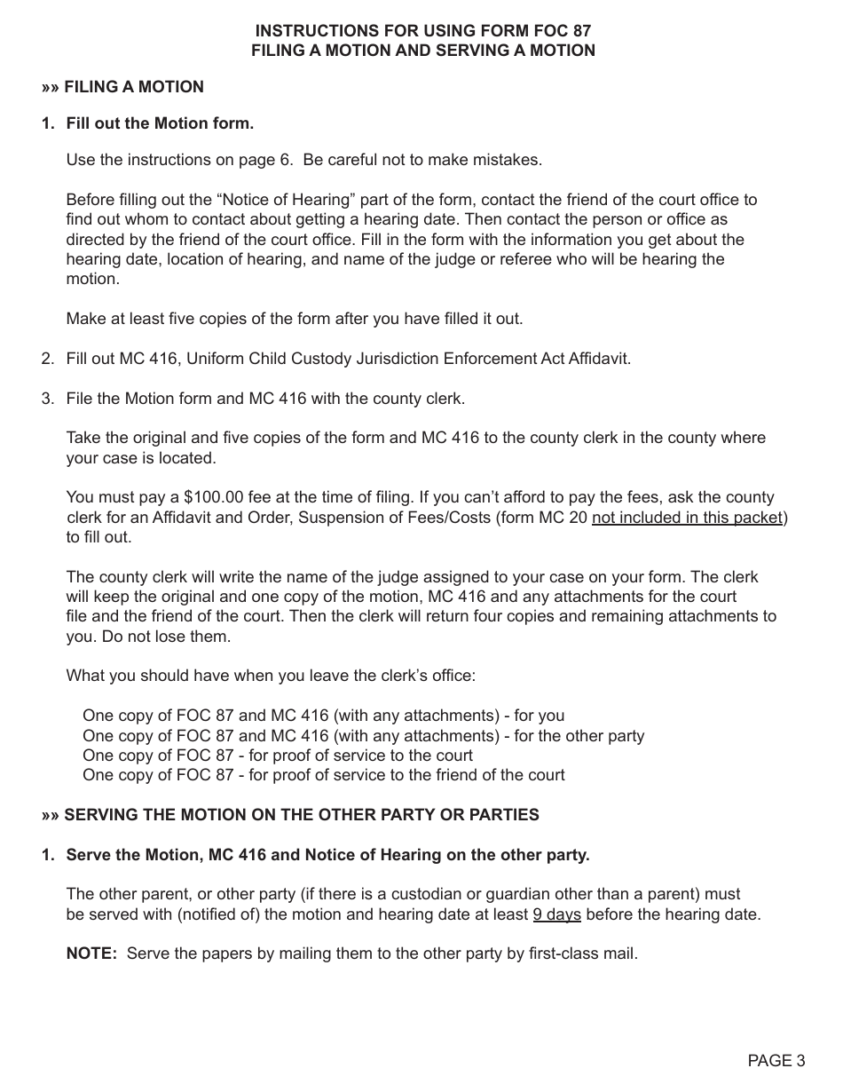 Form FOC87 Motion Regarding Custody - Michigan, Page 3