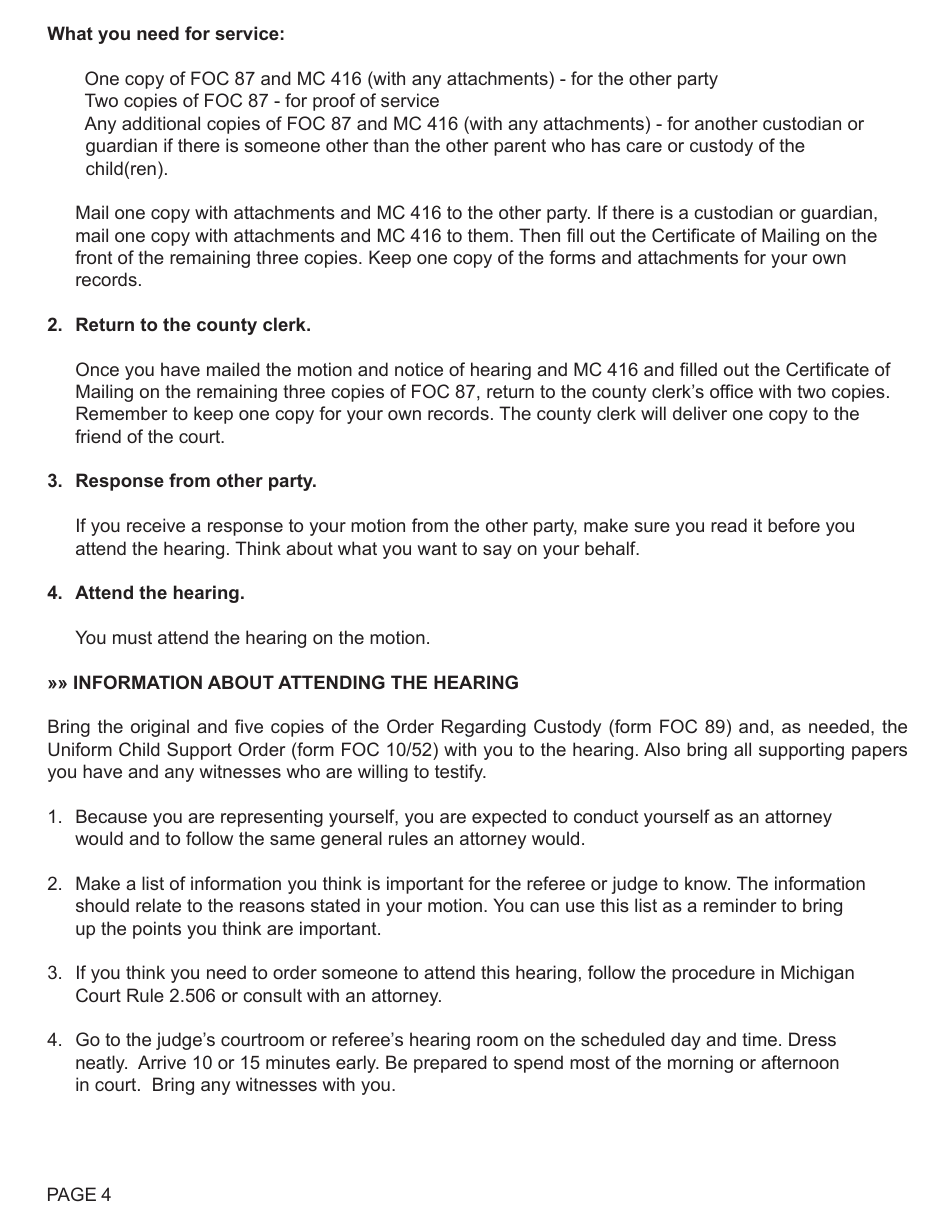 Form FOC87 Motion Regarding Custody - Michigan, Page 4