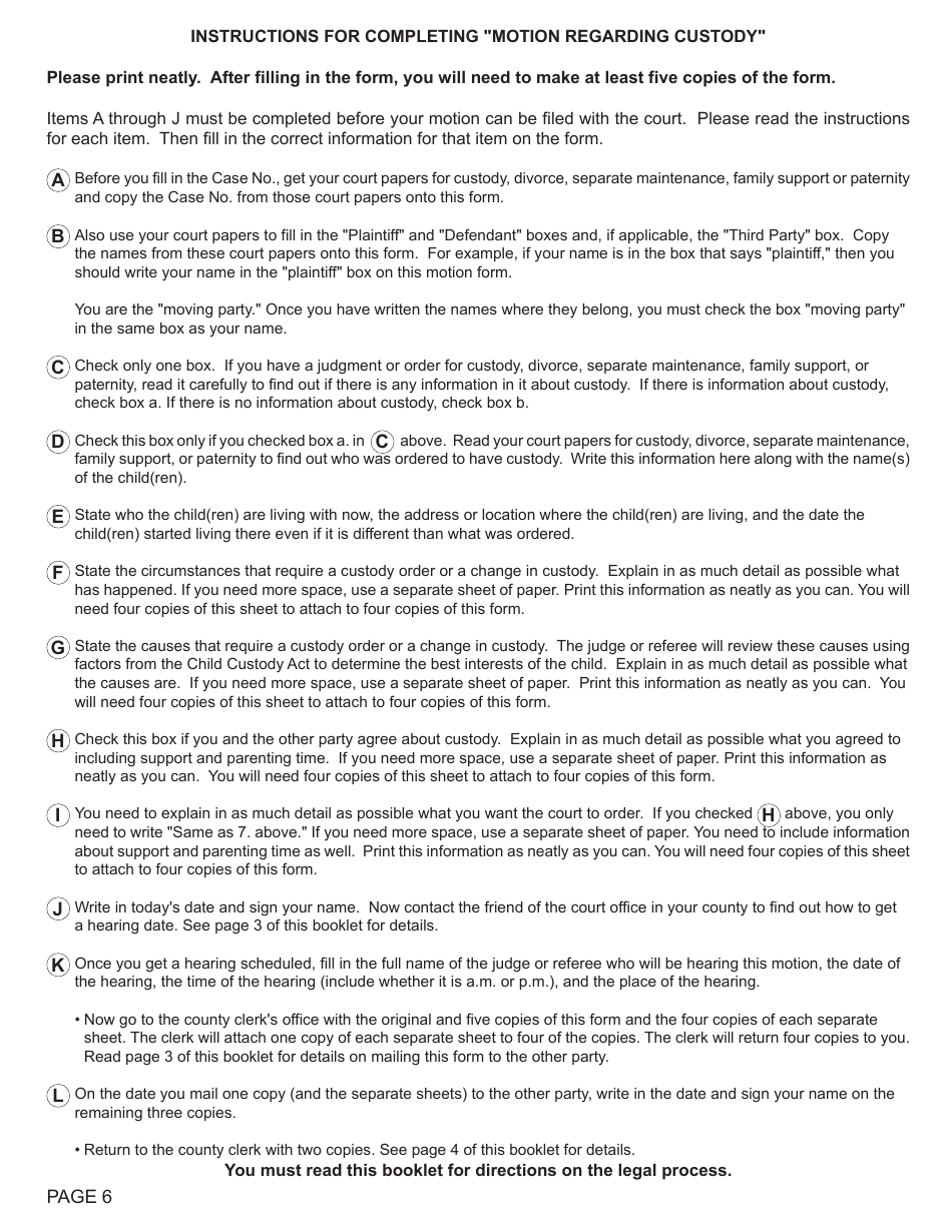 Form FOC87 Motion Regarding Custody - Michigan, Page 6