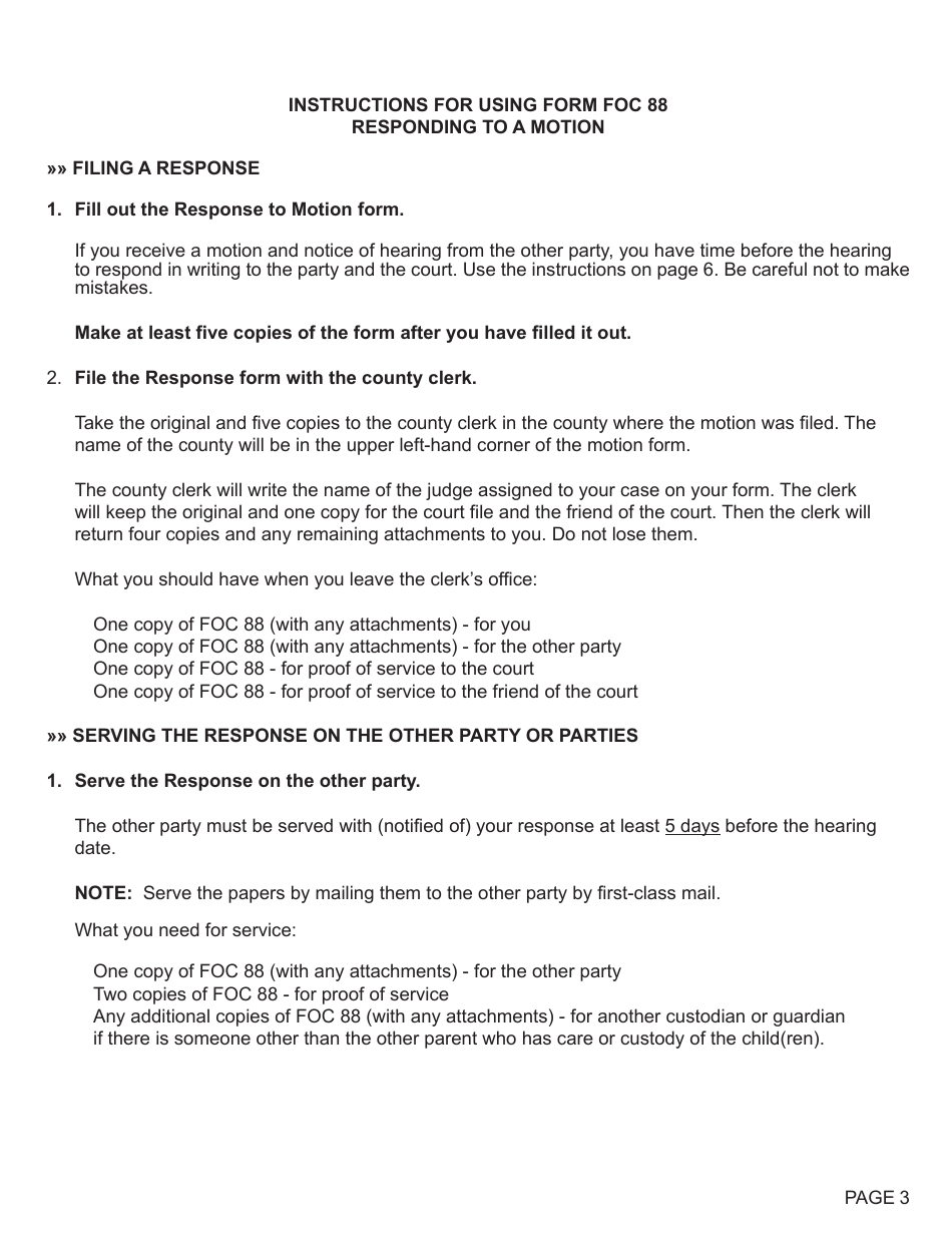 Form FOC88 Response to Motion Regarding Custody - Michigan, Page 3
