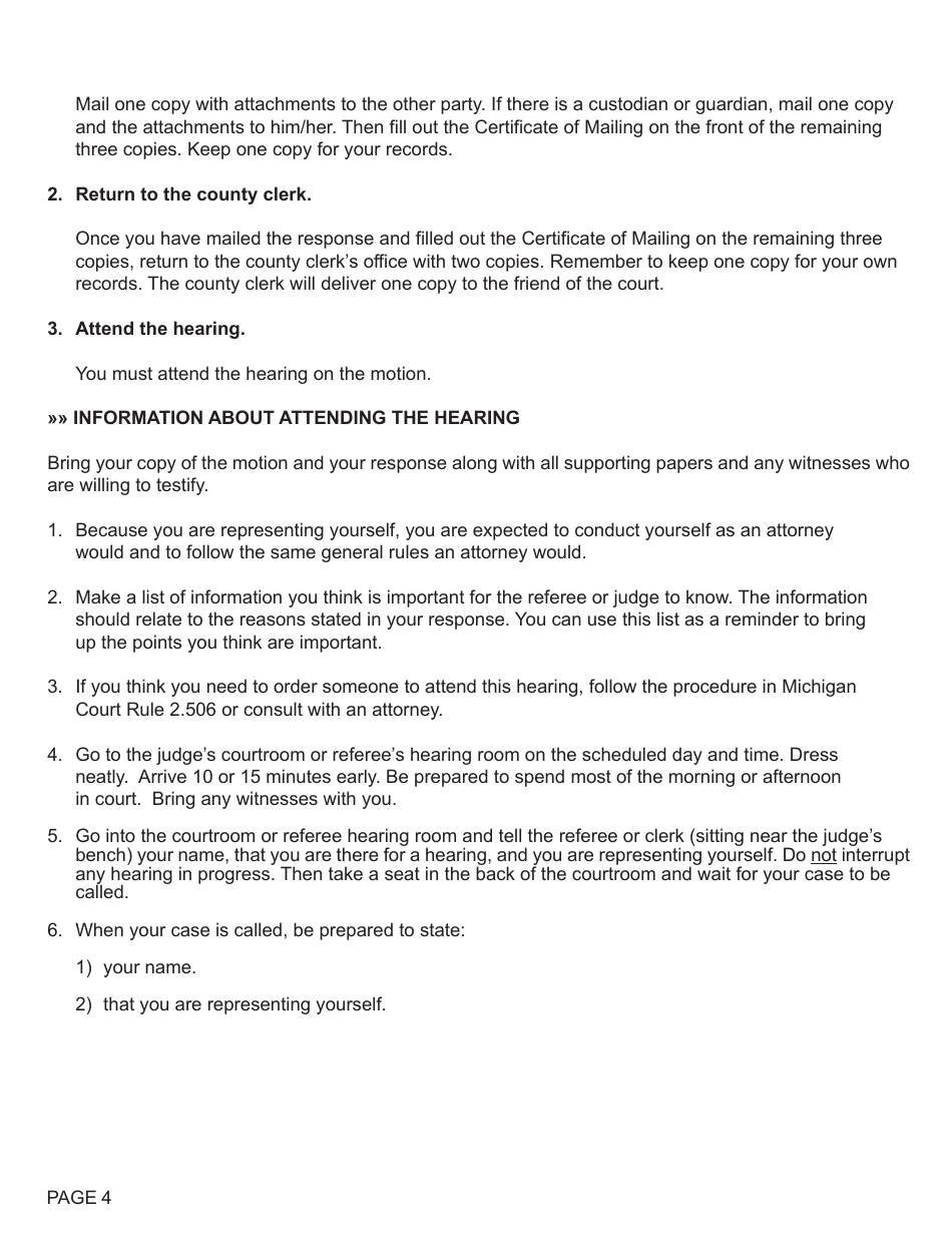 Form FOC88 Response to Motion Regarding Custody - Michigan, Page 4