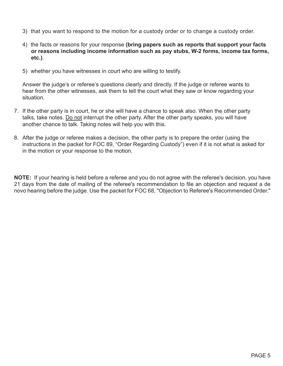 Form FOC88 Response to Motion Regarding Custody - Michigan, Page 5