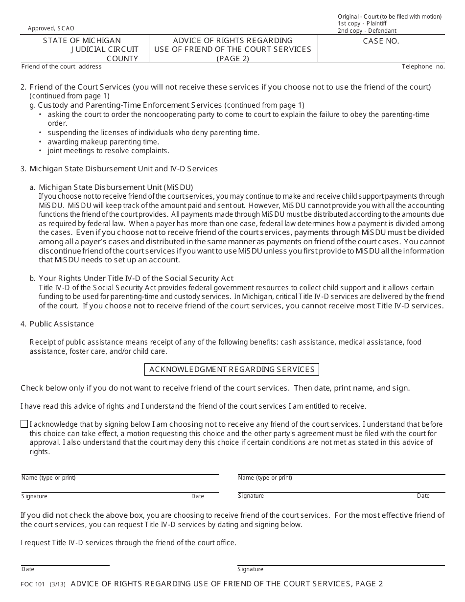 Form FOC101 - Fill Out, Sign Online and Download Fillable PDF, Michigan ...