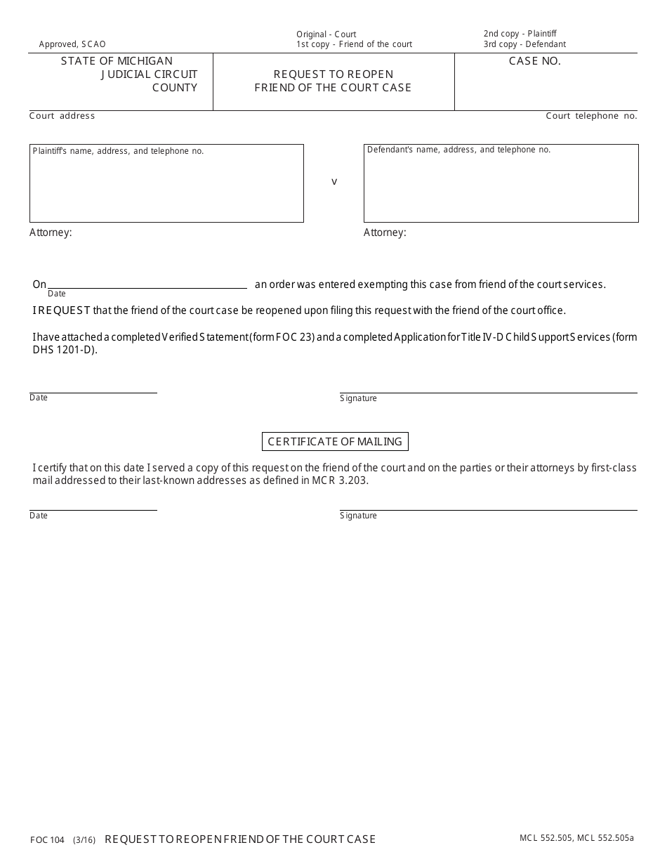 Form FOC104 Fill Out Sign Online and Download Fillable PDF Michigan