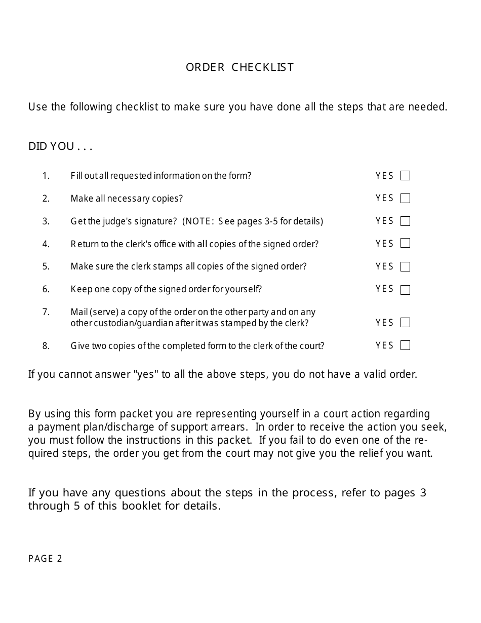Form FOC110 Order Regarding Payment Plan / Discharge of Arrears - Michigan, Page 2
