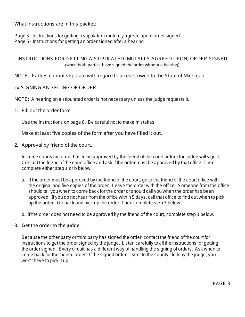 Form FOC110 Order Regarding Payment Plan / Discharge of Arrears - Michigan, Page 3