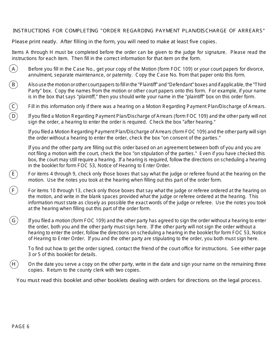 Form FOC110 Order Regarding Payment Plan / Discharge of Arrears - Michigan, Page 6