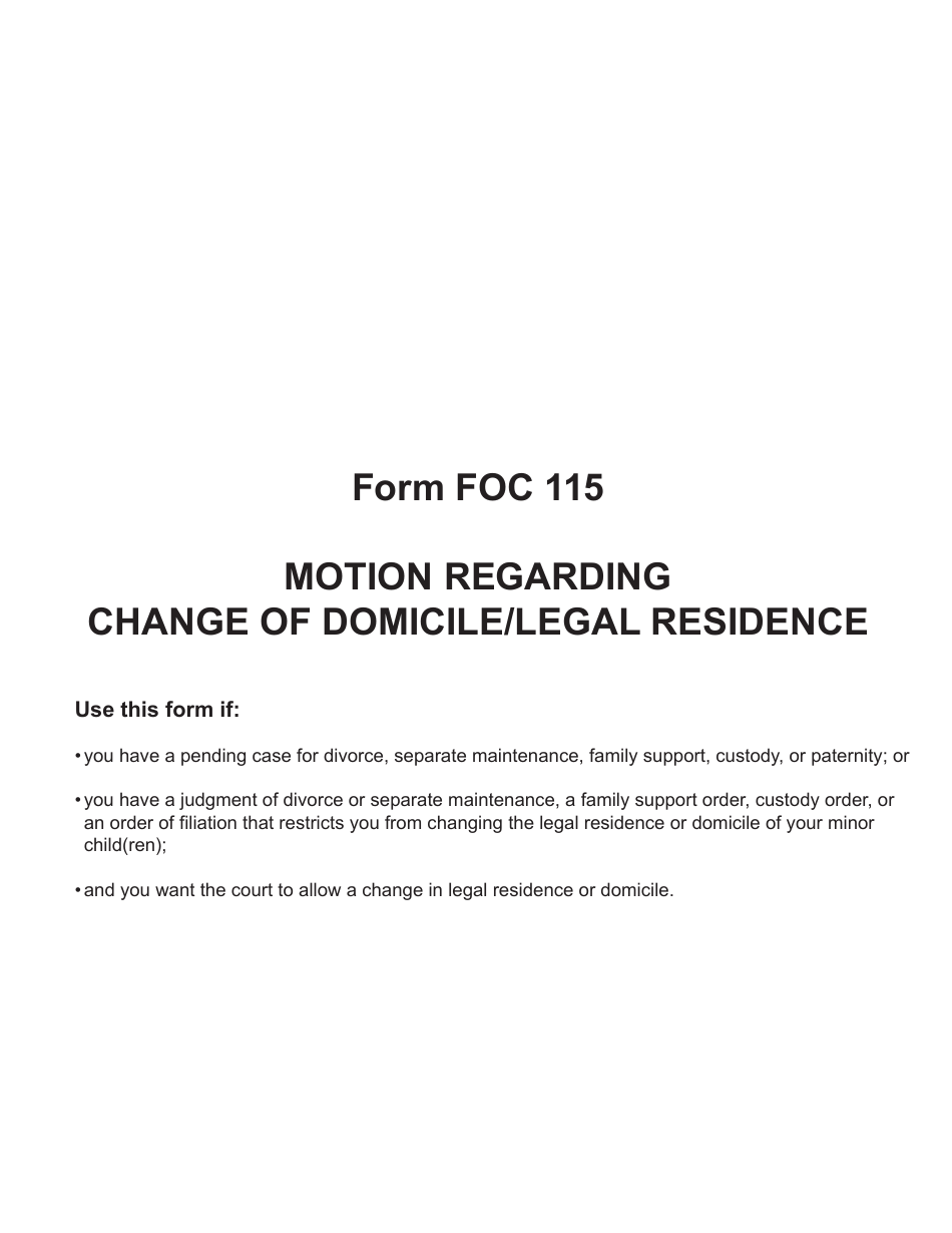 Form FOC115 Motion Regarding Change of Domicile / Legal Residence - Michigan, Page 1