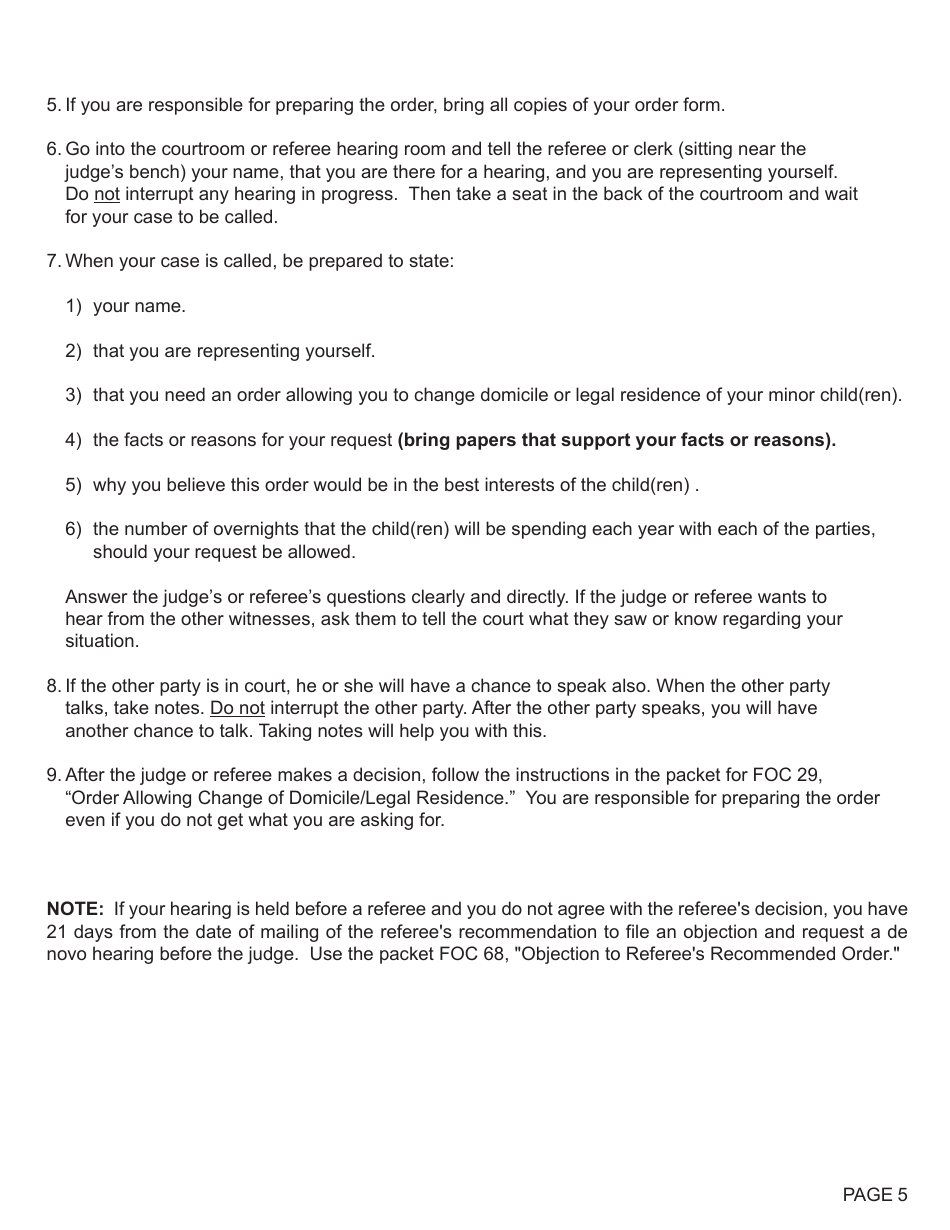 Form FOC115 Motion Regarding Change of Domicile / Legal Residence - Michigan, Page 5