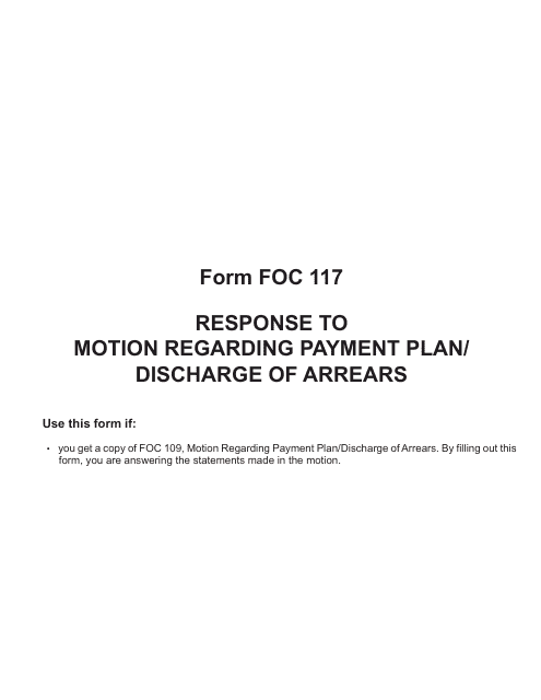 Form FOC117 Response to Motion Regarding Payment Plan/Discharge of Arrears - Michigan